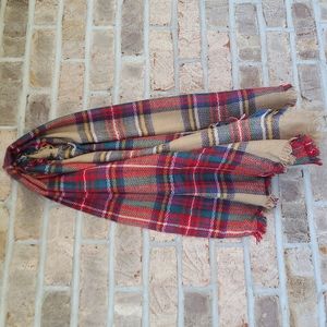 Scarf plaid red navy tan